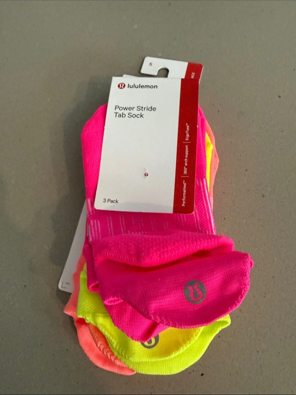 lululemon Power Stride Tab Sock 3-Pack — Hot Pink / Neon Yellow / Neon Orange